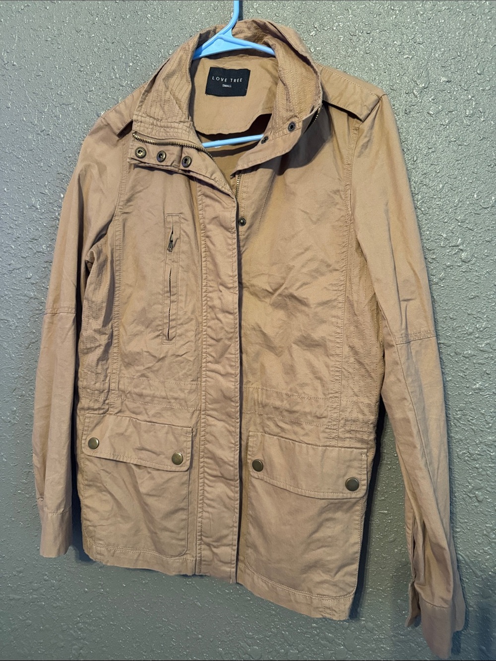 Love Tree Tan Utility Jacket with Snap Pockets